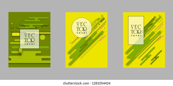 Covers templates set with bauhaus, memphis and hipster style graphic geometric elements. Applicable for placards, brochures, posters, covers and banners.