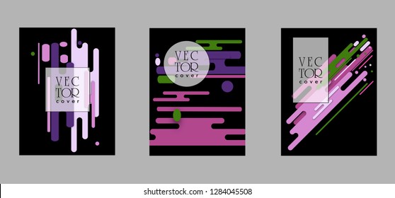 Covers templates set with bauhaus, memphis and hipster style graphic geometric elements. Applicable for placards, brochures, posters, covers and banners.