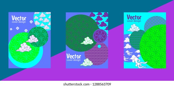Covers templates set with bauhaus, memphis and hipster style graphic geometric elements. Applicable for placards, brochures, posters, covers and banners.