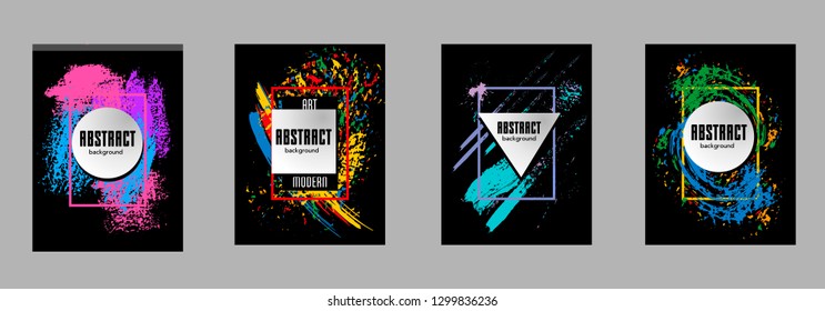 Covers templates set with bauhaus, memphis and hipster style graphic geometric elements. Applicable for placards, brochures, posters, covers and banners.