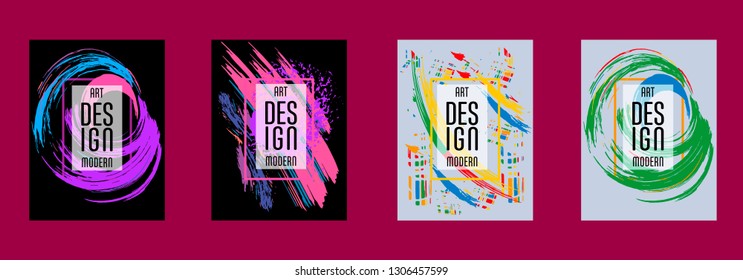 Covers templates set with bauhaus, memphis and hipster style graphic geometric elements. Applicable for placards, brochures, posters, covers and banners.