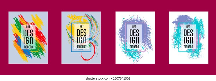 Covers templates set with bauhaus, memphis and hipster style graphic geometric elements. Applicable for placards, brochures, posters, covers and banners.