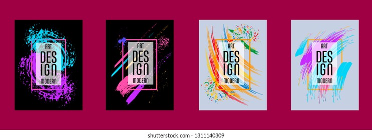 Covers templates set with bauhaus, memphis and hipster style graphic geometric elements. Applicable for placards, brochures, posters, covers and banners.