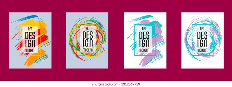 Covers templates set with bauhaus, memphis and hipster style graphic geometric elements. Applicable for placards, brochures, posters, covers and banners.