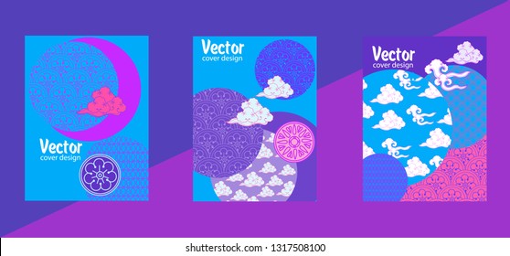 Covers templates set with bauhaus, memphis and hipster style graphic geometric elements. Applicable for placards, brochures, posters, covers and banners.