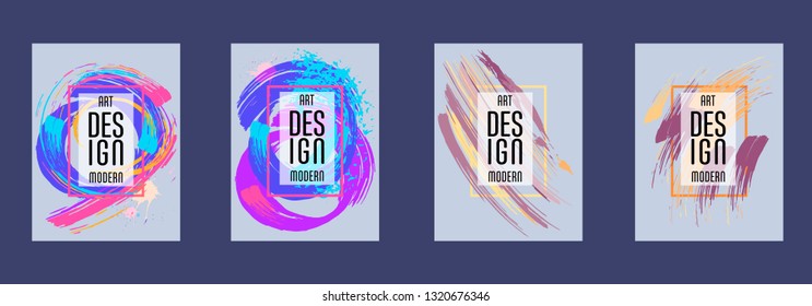 Covers templates set with bauhaus, memphis and hipster style graphic geometric elements. Applicable for placards, brochures, posters, covers and banners.