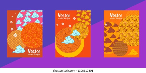 Covers templates set with bauhaus, memphis and hipster style graphic geometric elements. Applicable for placards, brochures, posters, covers and banners.