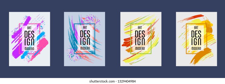 Covers templates set with bauhaus, memphis and hipster style graphic geometric elements. Applicable for placards, brochures, posters, covers and banners.