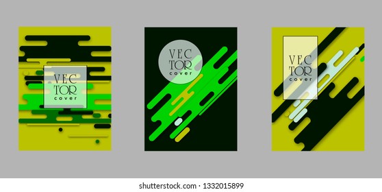 Covers templates set with bauhaus, memphis and hipster style graphic geometric elements. Applicable for placards, brochures, posters, covers and banners.