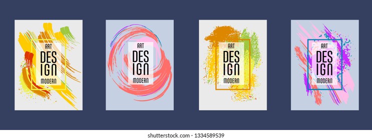 Covers templates set with bauhaus, memphis and hipster style graphic geometric elements. Applicable for placards, brochures, posters, covers and banners.