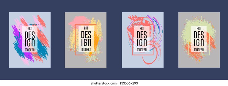 Covers templates set with bauhaus, memphis and hipster style graphic geometric elements. Applicable for placards, brochures, posters, covers and banners.