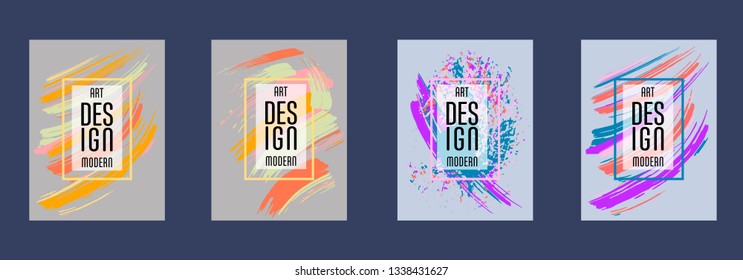 Covers templates set with bauhaus, memphis and hipster style graphic geometric elements. Applicable for placards, brochures, posters, covers and banners.