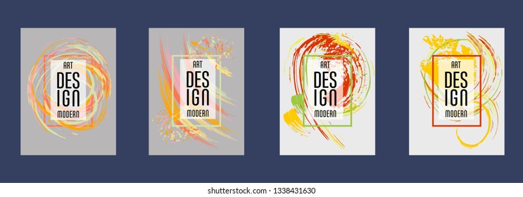 Covers templates set with bauhaus, memphis and hipster style graphic geometric elements. Applicable for placards, brochures, posters, covers and banners.