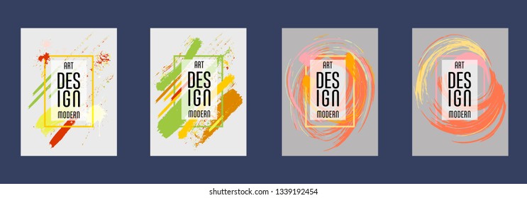 Covers templates set with bauhaus, memphis and hipster style graphic geometric elements. Applicable for placards, brochures, posters, covers and banners.