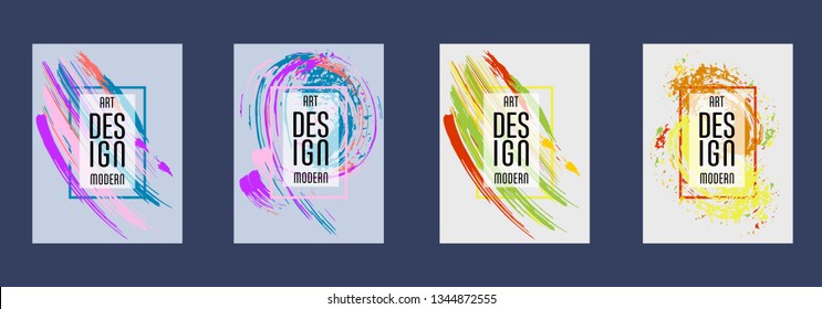 Covers templates set with bauhaus, memphis and hipster style graphic geometric elements. Applicable for placards, brochures, posters, covers and banners.
