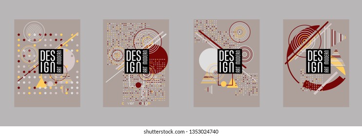 Covers templates set with bauhaus, memphis and hipster style graphic geometric elements. Applicable for placards, brochures, posters, covers and banners.
