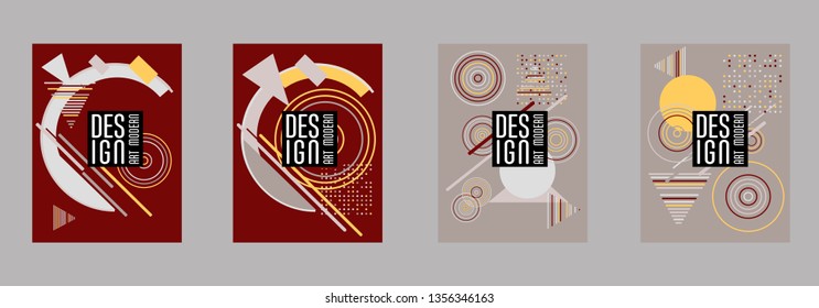 Covers templates set with bauhaus, memphis and hipster style graphic geometric elements. Applicable for placards, brochures, posters, covers and banners.