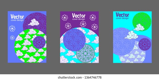 Covers templates set with bauhaus, memphis and hipster style graphic geometric elements. Applicable for placards, brochures, posters, covers and banners.
