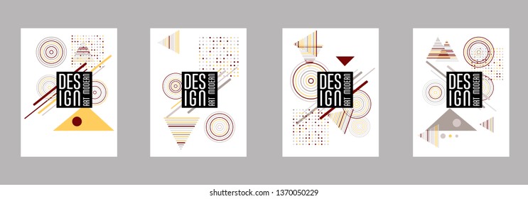 Covers templates set with bauhaus, memphis and hipster style graphic geometric elements. Applicable for placards, brochures, posters, covers and banners.