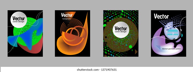 Covers templates set with bauhaus, memphis and hipster style graphic geometric elements. Applicable for placards, brochures, posters, covers and banners.