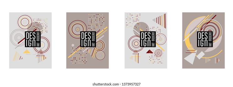 Covers templates set with bauhaus, memphis and hipster style graphic geometric elements. Applicable for placards, brochures, posters, covers and banners.