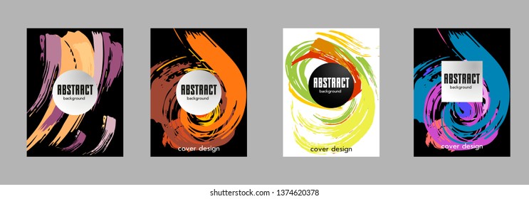 Covers templates set with bauhaus, memphis and hipster style graphic geometric elements. Applicable for placards, brochures, posters, covers and banners.