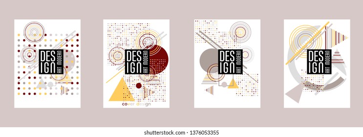 Covers templates set with bauhaus, memphis and hipster style graphic geometric elements. Applicable for placards, brochures, posters, covers and banners.