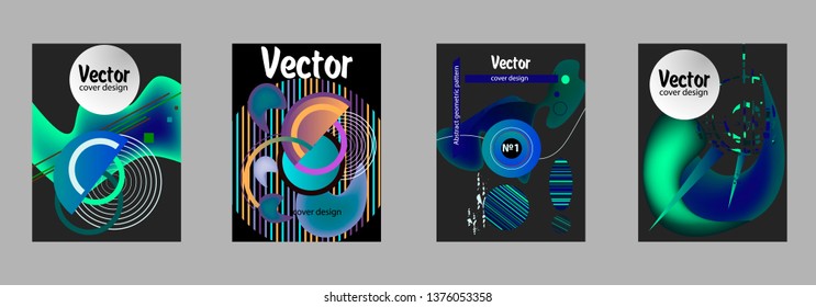 Covers templates set with bauhaus, memphis and hipster style graphic geometric elements. Applicable for placards, brochures, posters, covers and banners.
