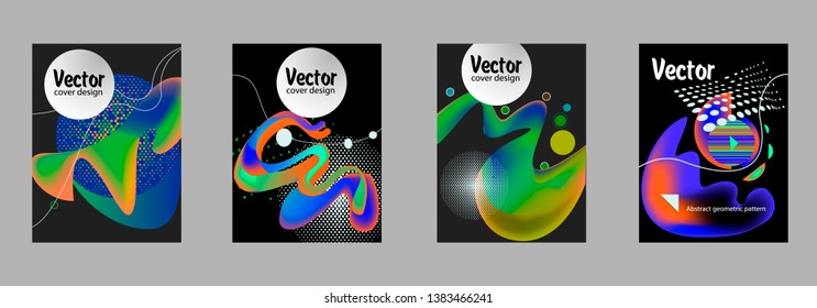 Covers templates set with bauhaus, memphis and hipster style graphic geometric elements. Applicable for placards, brochures, posters, covers and banners.