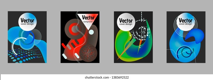 Covers templates set with bauhaus, memphis and hipster style graphic geometric elements. Applicable for placards, brochures, posters, covers and banners.