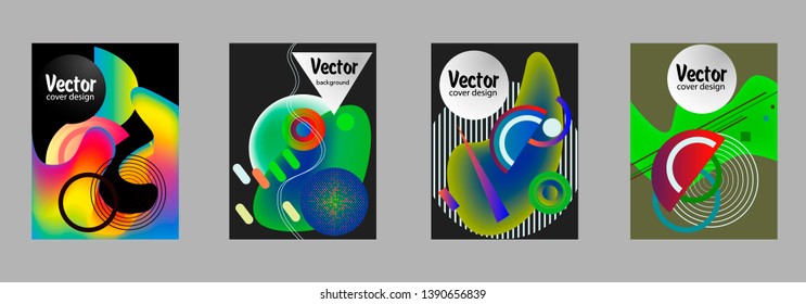 Covers templates set with bauhaus, memphis and hipster style graphic geometric elements. Applicable for placards, brochures, posters, covers and banners.