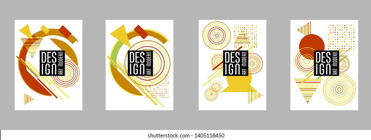 Covers templates set with bauhaus, memphis and hipster style graphic geometric elements. Applicable for placards, brochures, posters, covers and banners.