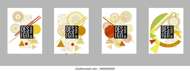 Covers templates set with bauhaus, memphis and hipster style graphic geometric elements. Applicable for placards, brochures, posters, covers and banners.