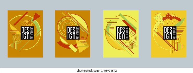 Covers templates set with bauhaus, memphis and hipster style graphic geometric elements. Applicable for placards, brochures, posters, covers and banners.