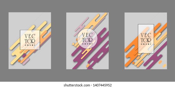 Covers templates set with bauhaus, memphis and hipster style graphic geometric elements. Applicable for placards, brochures, posters, covers and banners.