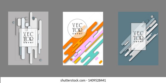 Covers templates set with bauhaus, memphis and hipster style graphic geometric elements. Applicable for placards, brochures, posters, covers and banners.