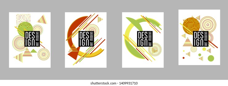 Covers templates set with bauhaus, memphis and hipster style graphic geometric elements. Applicable for placards, brochures, posters, covers and banners.