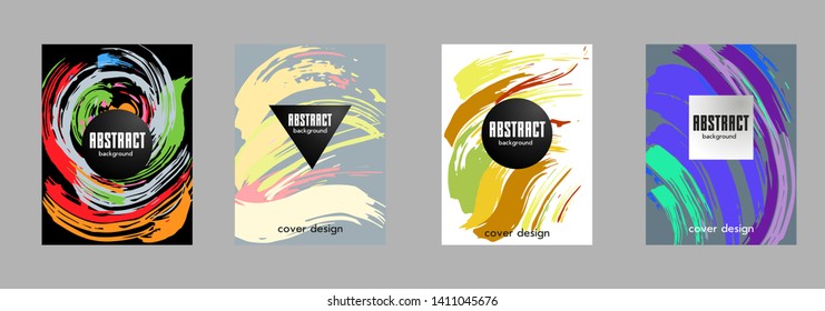 Covers templates set with bauhaus, memphis and hipster style graphic geometric elements. Applicable for placards, brochures, posters, covers and banners.
