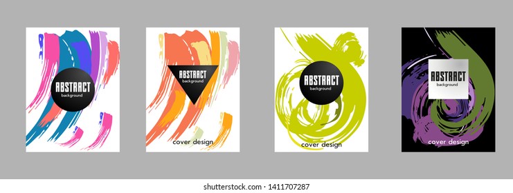 Covers templates set with bauhaus, memphis and hipster style graphic geometric elements. Applicable for placards, brochures, posters, covers and banners.