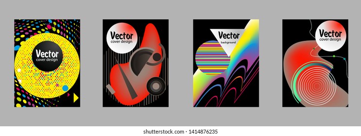 Covers templates set with bauhaus, memphis and hipster style graphic geometric elements. Applicable for placards, brochures, posters, covers and banners.