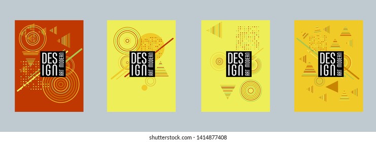 Covers templates set with bauhaus, memphis and hipster style graphic geometric elements. Applicable for placards, brochures, posters, covers and banners.