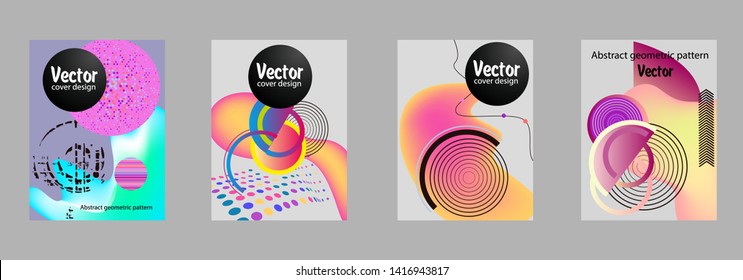 Covers templates set with bauhaus, memphis and hipster style graphic geometric elements. Applicable for placards, brochures, posters, covers and banners.