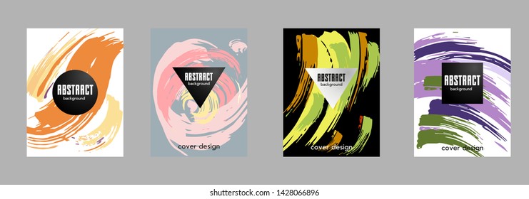 Covers templates set with bauhaus, memphis and hipster style graphic geometric elements. Applicable for placards, brochures, posters, covers and banners.