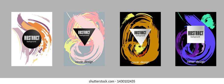 Covers templates set with bauhaus, memphis and hipster style graphic geometric elements. Applicable for placards, brochures, posters, covers and banners.