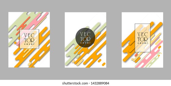Covers templates set with bauhaus, memphis and hipster style graphic geometric elements. Applicable for placards, brochures, posters, covers and banners.