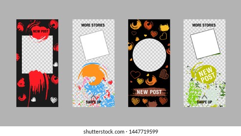 Covers templates set with bauhaus, memphis and hipster style graphic geometric elements and brushstrokes. Applicable for placards, brochures, posters, covers and banners.