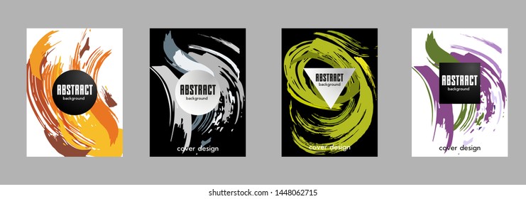 Covers templates set with bauhaus, memphis and hipster style graphic geometric elements. Applicable for placards, brochures, posters, covers and banners.