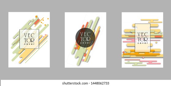 Covers templates set with bauhaus, memphis and hipster style graphic geometric elements. Applicable for placards, brochures, posters, covers and banners.