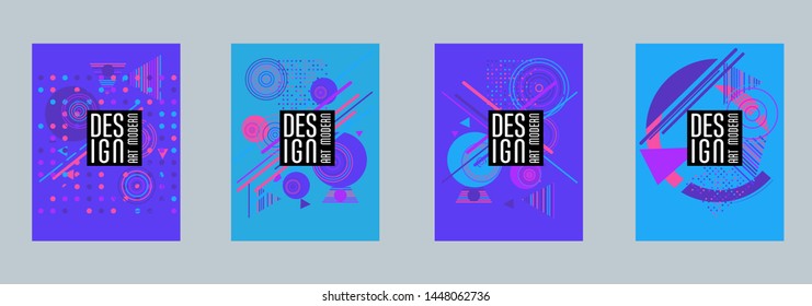 Covers templates set with bauhaus, memphis and hipster style graphic geometric elements. Applicable for placards, brochures, posters, covers and banners.