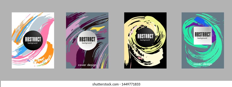 Covers templates set with bauhaus, memphis and hipster style graphic geometric elements. Applicable for placards, brochures, posters, covers and banners.